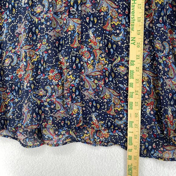 LIZ CLAIBORNE LIZSPORT Top L Floral Paisley Shirt Button Front Rayon Blue - Picture 12 of 13